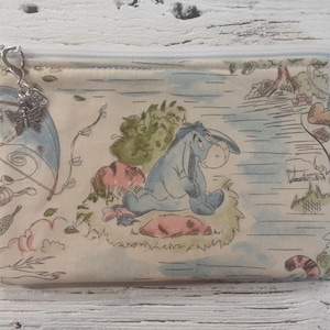 5&quot; x 7&quot; - EEYORE Zipper Bag - Notions - Fully Lined - Lobster Claw Clasp - Makeup - Phone - Sewing Kit - Misc Storage - 100% Cotton Handmade