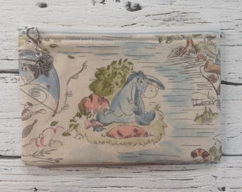 5" x 7" - EEYORE Zipper Bag - Notions - Fully Lined - Lobster Claw Clasp - Makeup - Phone - Sewing Kit - Misc Storage - 100% Cotton Handmade