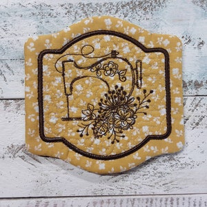 Sewing Machine Quilt - Cute Mug Rug Coaster - 5&quot; x 5&quot; - Whimsical - Quilted - Embroidered - NEW - Washable - Great Gift - Coffee Mat  Candle