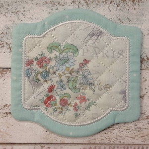 Paris Eiffel Tower Cute Mug Rug Coaster - 5&quot; x 5&quot; - Whimsical - Quilted - Embroidered - NEW - Washable - Great Gift - Coffee Mat - Candle...