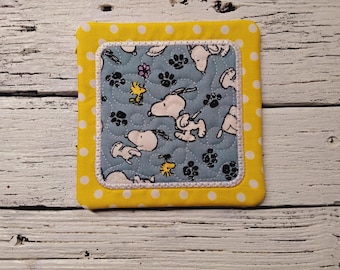 5" x 5" - Snoopy & Woodstock - Mug Rug Coasters: Embroidered Table Decor - Washable - Great Gifts