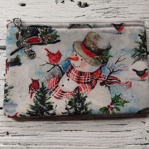5” x 7” - Snowman Cardinals - Sidekick Notions Bag - Cross Stitch, Needlework Quilting Embroidery Sewing   Loose threads Needles Handmade