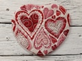 Valentine Hearts - Mug Rug Coaster - 5" x 5" - Whimsical - Quilted - Embroidered - NEW - Washable - Great Gift - Coffee Mat - Candle