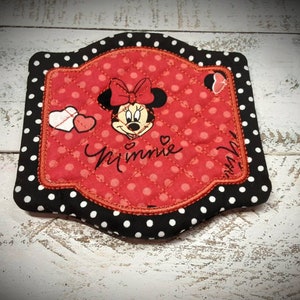 Minnie Mouse - Super Cute Mug Rug Coaster - 5&quot; x 5&quot; - Whimsical - Quilted - Embroidered - NEW - Washable - Great Gift - Coffee Mat - Candle