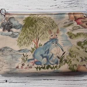 EEYORE Zipper Bag - Fully Lined - Lobster Claw Clasp - 5&quot; x 7&quot; - Makeup - Phone - Sewing Kit - Misc Storage - 100% Cotton Handmade