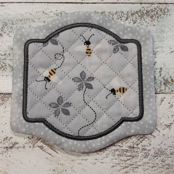 Bees - Super Cute Mug Rug Coaster - 5" x 5" - Whimsical - Quilted - Embroidered - NEW - Washable - Great Gift - Coffee Mat - Candle