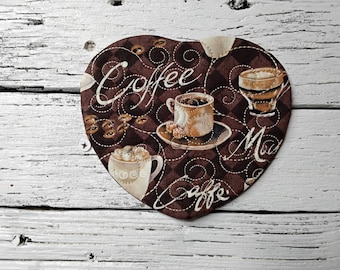 Coffee Latte - Super Cute Mug Rug Coaster - 5" x 5" - Whimsical - Quilted - Embroidered - NEW - Washable - Great Gift - Coffee Mat - Candle