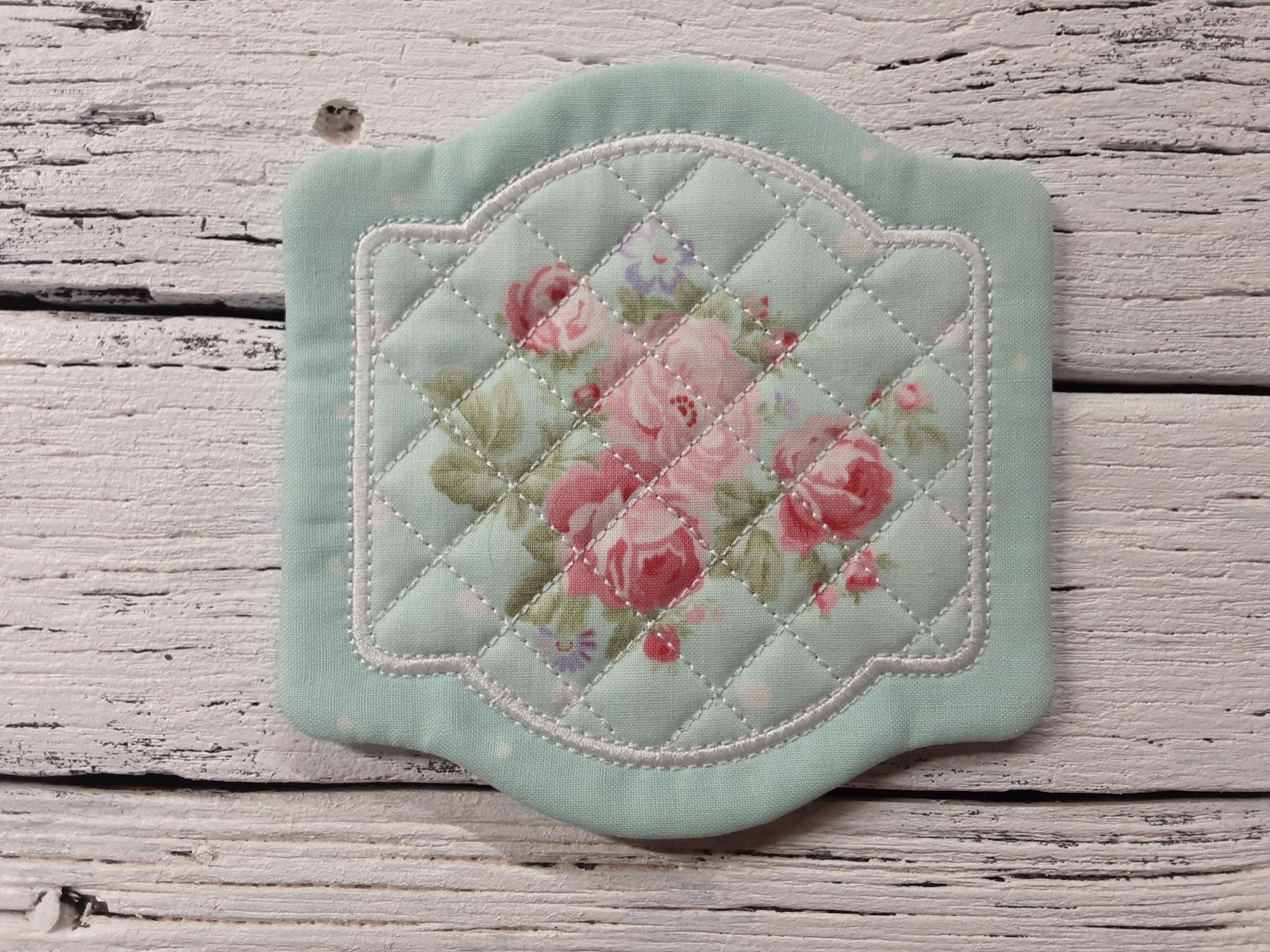5" x 5" - Flowers - Shabby Chic Cute Mug Rug Coast - Whimsical - Quilted - Embroidered - NEW - Washable - Great Gift - Coffee Mat - Candle