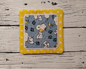 5" x 5" - Snoopy & Woodstock - Mug Rug Coasters: Embroidered Table Decor - Washable - Great Gifts