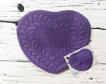 HEART - Feather - Cute Mug Rug Coaster - 5" x 5" - Whimsical - Quilted - Embroidered - NEW - Washable - Great Gift - Coffee Mat - Candle