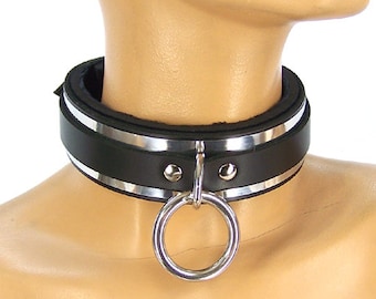 Leather Metal Wrapped Locking Lined Sub-Collar (mature)