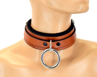 Classic Brown Leather Padded Bondage Collar