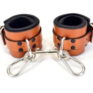 Brown Leather Wrist Bondage Cuffs
