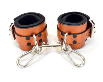 Brown Leather Wrist Bondage Cuffs