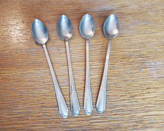 Set of 4 Fairfield Tulip Silver Plate Iced Tea Spoons