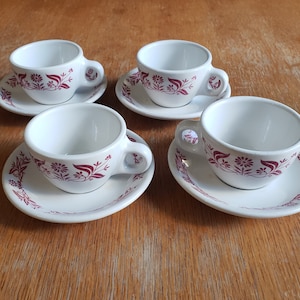 Set of 4 Homer Laughlin Best China Red Floral Diner China Cups and Saucers