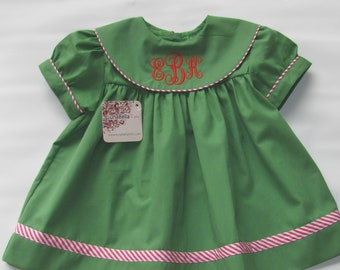 Monogrammed Dress, Christmas Dress for Girls, Personalized Christmas Dress, Christmas Dress, Green Christmas Dress, Monogram Dress