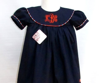 Monogram Fall Dress for girls, Navy personalized Toddler dress, Monogrammed Baby Dress, Thanksgiving Dress, Personalized Dress