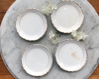 Antique Ironstone White Butterpats with Gold Trim