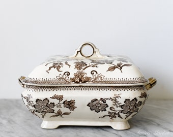 Antique Brown Transferware Tureen