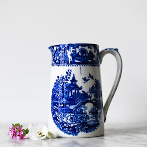 Antique Blue Willow Transferware Pitcher