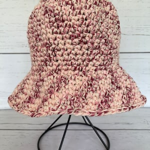 Handmade Knit Bucket Hat: Pink Cotton Blend Sun Hat (Medium)