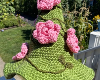 Rose Witch Hat: Crochet Cottagecore Halloween Costume Headpiece