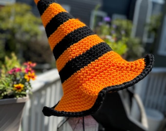 Handmade Orange & Black Striped Witch Hat - Adult Halloween Costume