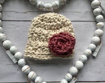 Handmade Cotton Crochet Newborn Beanie: Boho Baby Flower Hat