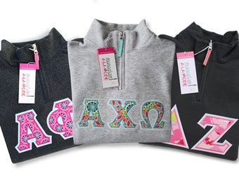 Satin Stitched 1/4 Zip Sorority Letter Applique Sweatshirt | The Best Quality Letters | Greek Letters | Sorority Sweatshirt