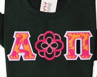 Alpha Omicron Pi Greek Letter Applique Crew Neck Sweatshirt | AOII | Satin Stitched