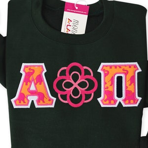 Alpha Omicron Pi Greek Letter Applique Crew Neck Sweatshirt | AOII | Satin Stitched