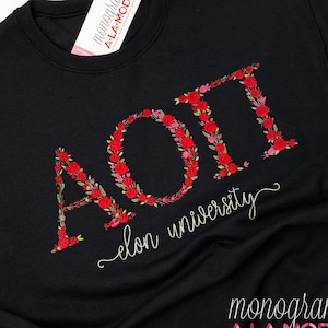 Exclusive Embroidered Rose Floral Sorority Letter Sweatshirt | Available for All Greek Organizations | Sorority Sweatshirt