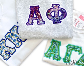 Satin Stitched Sorority Letter Applique Crew Neck Sweatshirt | The Best Quality Letters