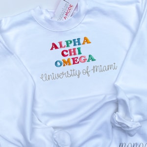 Retro Sorority Embroidered Crew Neck & Quarter Zip Sweatshirt with Script College Name