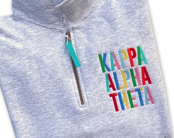 Stacked Sorority Name Embroidered Quarter Zip Sweatshirt