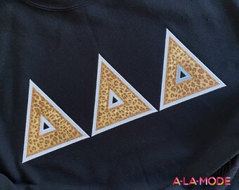 Zig Zagged Stitched Greek Letter Applique Crew Neck Sweatshirt