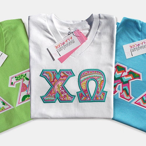 Satin Stitched Greek Letter Applique Vneck Unisex Tee Shirt Etsy