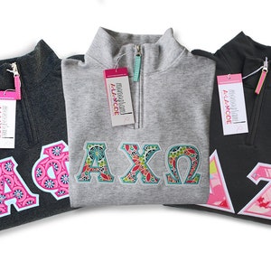 Satin Stitched 1/4 Zip Sorority Letter Applique Sweatshirt | The Best Quality Letters | Greek Letters | Sorority Sweatshirt