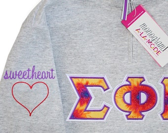 Satin Stitched Fraternity Sweetheart Sweatshirt | 1/4 Zip Greek Letter Applique Sweatshirt | The Best Quality Satin Stitched Letters