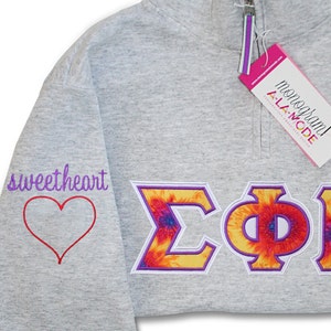 Satin Stitched Fraternity Sweetheart Sweatshirt | 1/4 Zip Greek Letter Applique Sweatshirt | The Best Quality Satin Stitched Letters