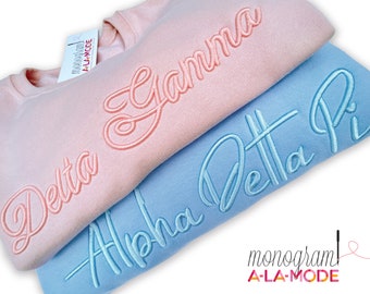 Puffy 3D Sorority Script Crew Neck Sweatshirt | 3D Sorority Crew Neck | Sorority Sweatshirt