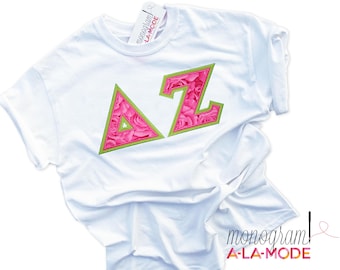 Satin Stitched Sorority Letter Applique Crew Neck Tee | Available for All Greek Organizations | Sorority Tee