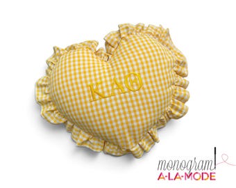 Heart Shaped Gingham Checked Sorority Greek Letter Pillow Cover, Embroidered Gingham Check Pillow Cover & Insert, Sorority Letter Pillow