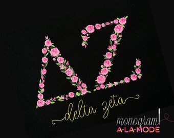 Exclusive Embroidered Delta Zeta Pink Rose Floral Sorority Letter Sweatshirt | Available for All Greek Organizations | Sorority Sweatshirt