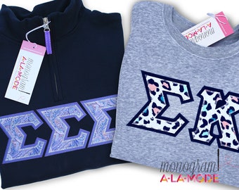 Zig Zagged Stitched Sorority Letter Applique Sweatshirt
