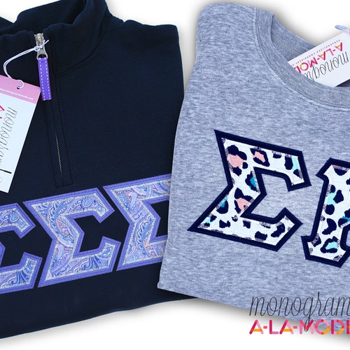 Satin Stitched Sorority Letter Applique Crew Neck Sweatshirt Etsy