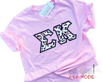 Zig Zag Stitched Sorority Letter Applique Crew Neck Tee | Available for All Greek Organizations | Sorority Tee