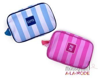 Embroidered Sorority Cosmetic Bag | Sorority Letter Vinyl Pouch | Pledge Gift | Sorority Sister Gift | Make up Bag | Big/Little Gift