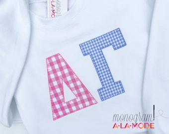 2 Letter Blanket Stitch Patchwork Style Sorority Letters, Available for All Greek Organizations, Patchwork Crewneck, Sorority Sweatshirt